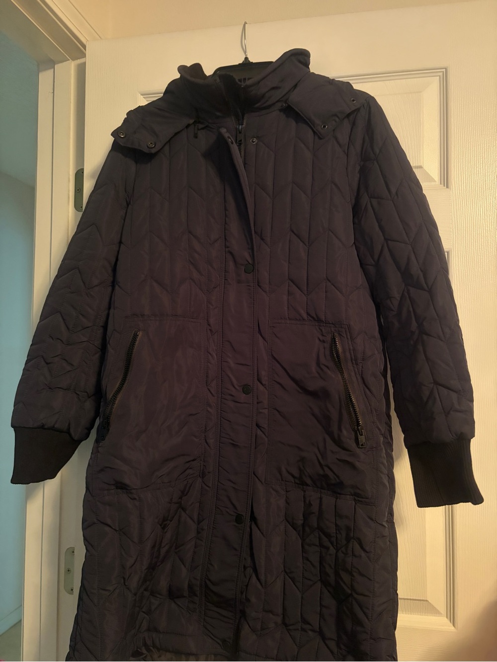 Long Quilted Women's Coat in Dark Navy large